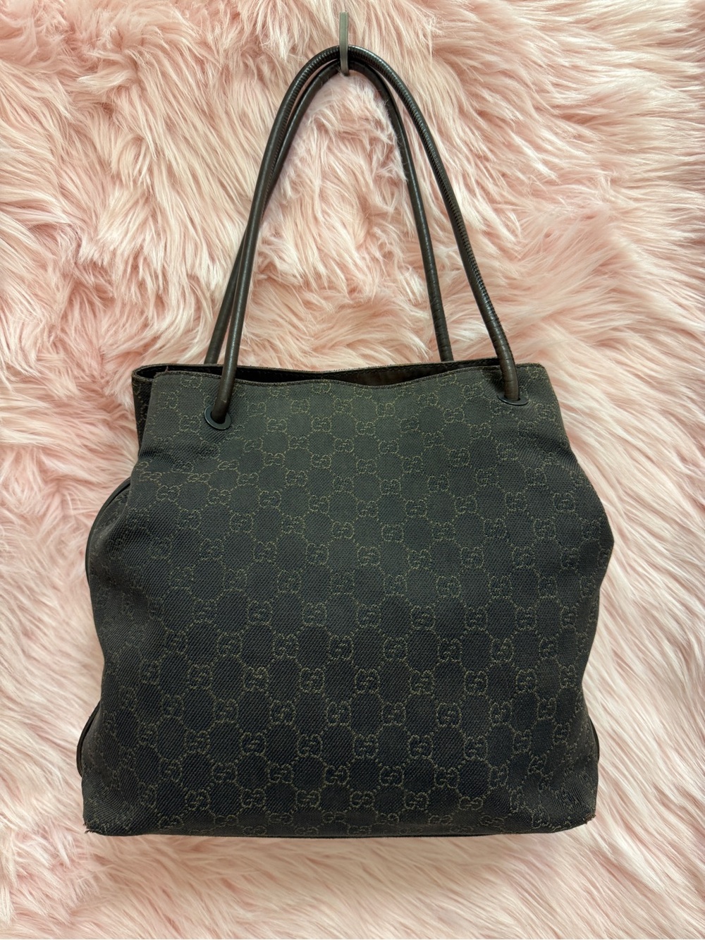 Gucci Monogram Jacquard Tote with Leather Trim